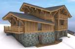 Discover the charm of this stunning wooden chalet, perfectly nestled in a snowy landscape.