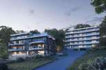 Discover modern living in these stunning apartment buildings, featuring sleek designs and spacious balconies.