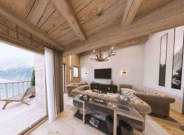 Experience luxury living in this stunning property, featuring a cozy fireplace and a breathtaking mountain view from the balcony.
