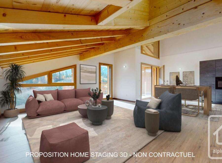 Discover the epitome of modern living in this stunning property, featuring a spacious open-plan design and high ceilings with exposed wooden beams.