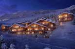 Experience the ultimate winter getaway in these stunning wooden chalets nestled in the snowy mountains.