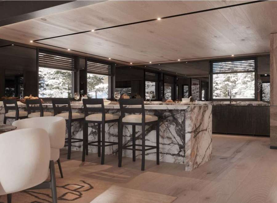 This stunning property boasts a breathtaking open-plan kitchen and bar area, perfect for entertaining guests.