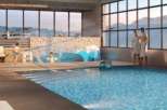 Luxury hotel with indoor pool and stunning mountain views.