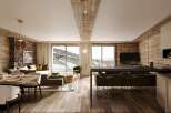 This stunning apartment boasts a spacious open-plan living area with floor-to-ceiling windows offering breathtaking mountain views.