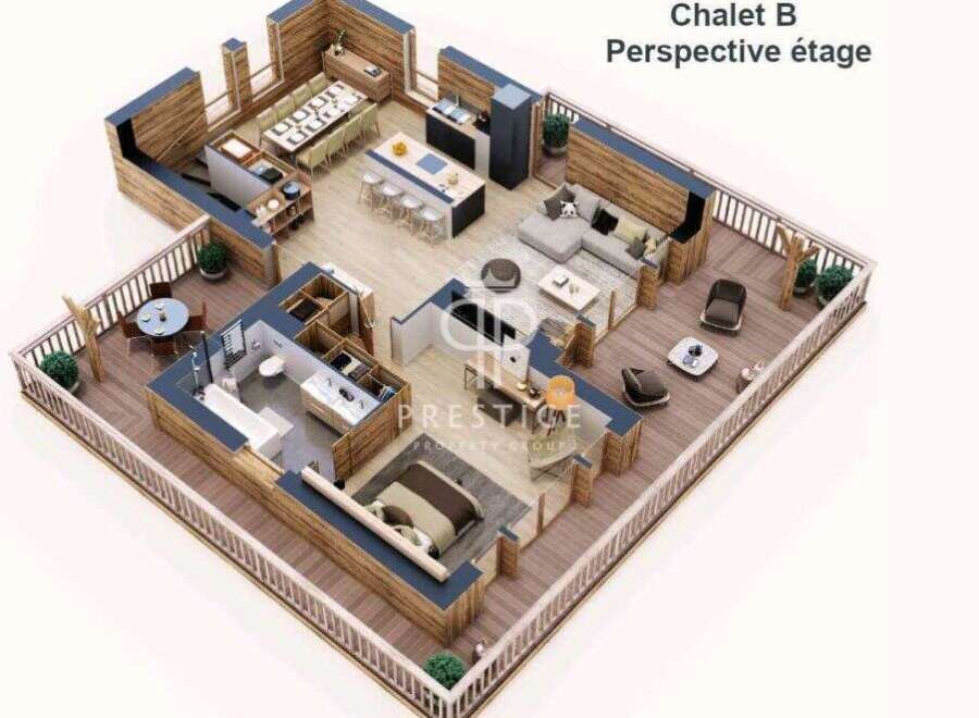 Discover the charm of Chalet B, a beautifully designed property with a perspective view.