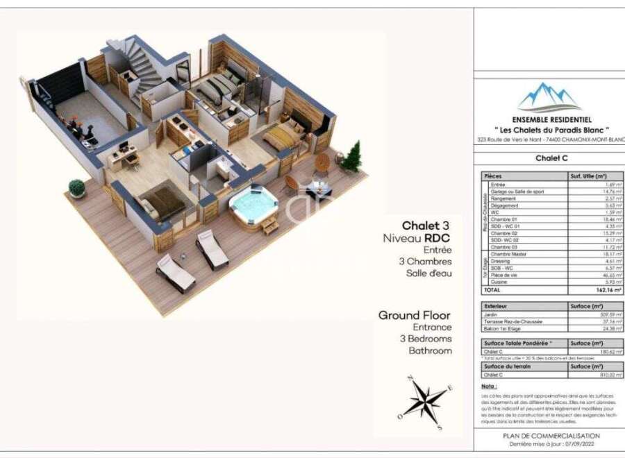 Discover Chalet C, a stunning residence in Chamonix-Mont-Blanc, featuring a ground floor with 3 bedrooms and a bathroom.