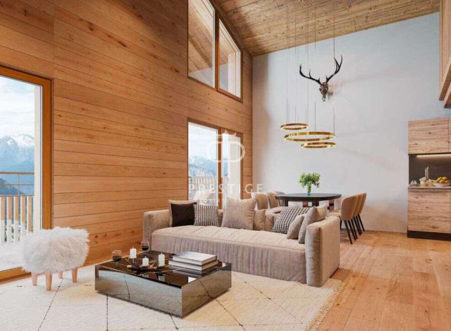 Experience luxury living in this stunning property, featuring exquisite wooden accents and breathtaking mountain views.
