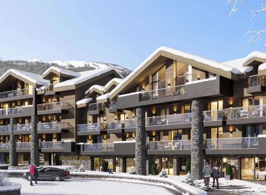 This stunning Steamboat Lodge offers luxurious apartments in a breathtaking mountain setting.