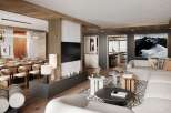 This stunning apartment boasts an open-plan living area with a spacious dining space, perfect for entertaining.
