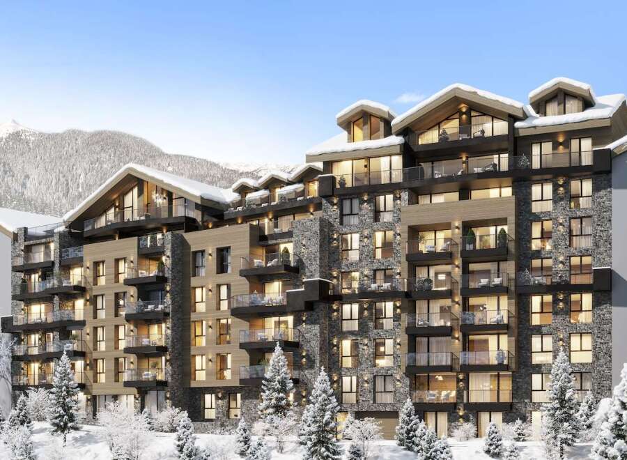 Luxury ski-in/ski-out apartments in the French Alps, offering breathtaking mountain views and modern amenities.