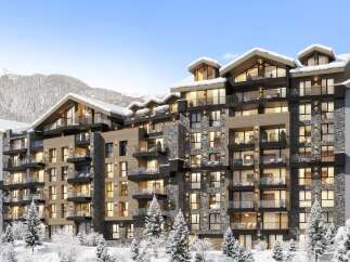 Luxury ski-in/ski-out apartments in the French Alps, offering breathtaking mountain views and modern amenities.