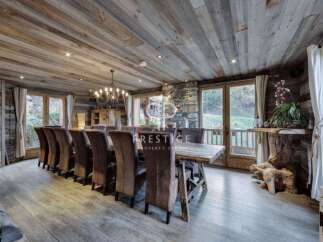 Experience rustic elegance in this stunning dining room.