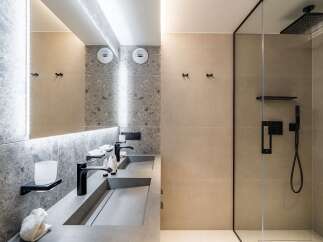 Modern bathroom design featuring a sleek, minimalist aesthetic.