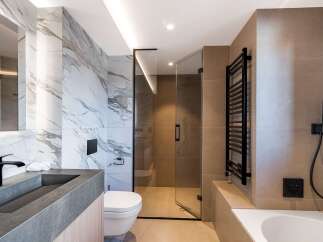 Step into luxury with this stunning modern bathroom.