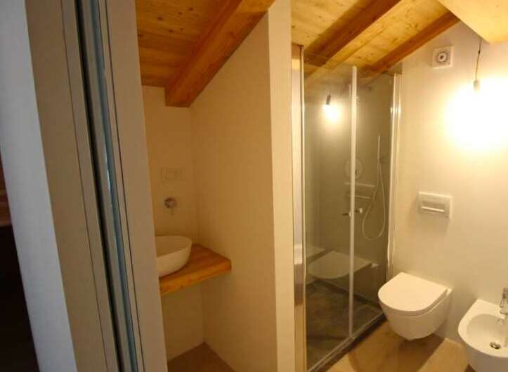 Discover a stylish bathroom with a modern shower and sleek toilet.