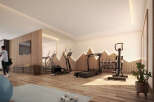Step into your dream home gym! This space boasts modern equipment, stylish wood accents, and ample natural light.