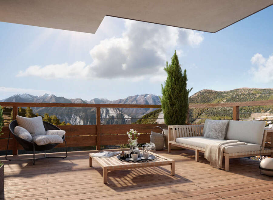 Enjoy breathtaking mountain views from this stunning outdoor space.