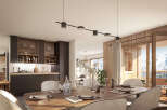 Experience luxury living in this stunning property, featuring a modern kitchen and elegant dining area.