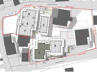 This property features multiple chalets (C, D, E, F) with garages and parking.