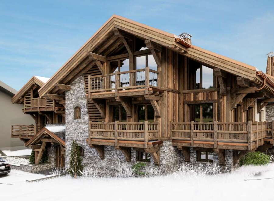 This stunning chalet boasts a unique blend of rustic charm and modern luxury.