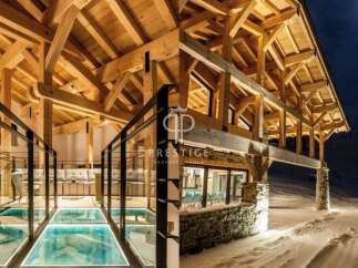 Experience luxury living in this stunning property, showcasing exquisite wooden architecture and a unique glass floor feature.