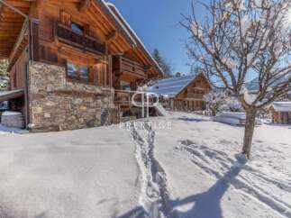 Discover the charm of this stunning wooden chalet nestled in a snowy landscape.