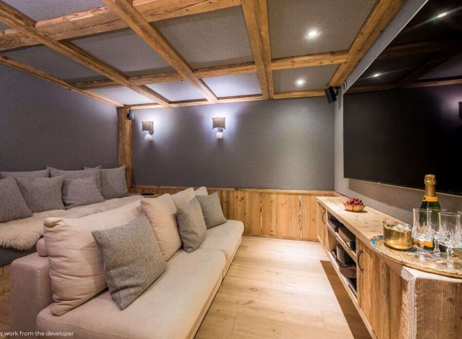 Experience luxury in this stunning home theater.