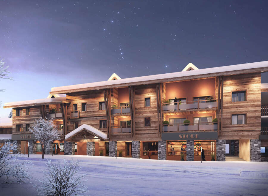 Experience the charm of this stunning ski resort property, featuring a beautiful wooden facade and inviting balconies.