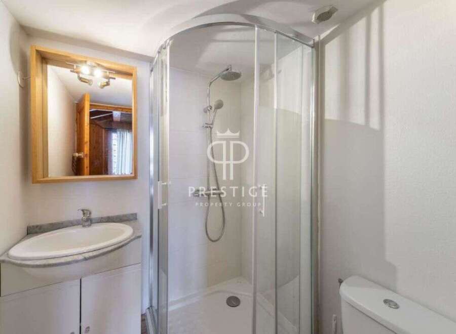 Discover a modern bathroom with a sleek shower enclosure.