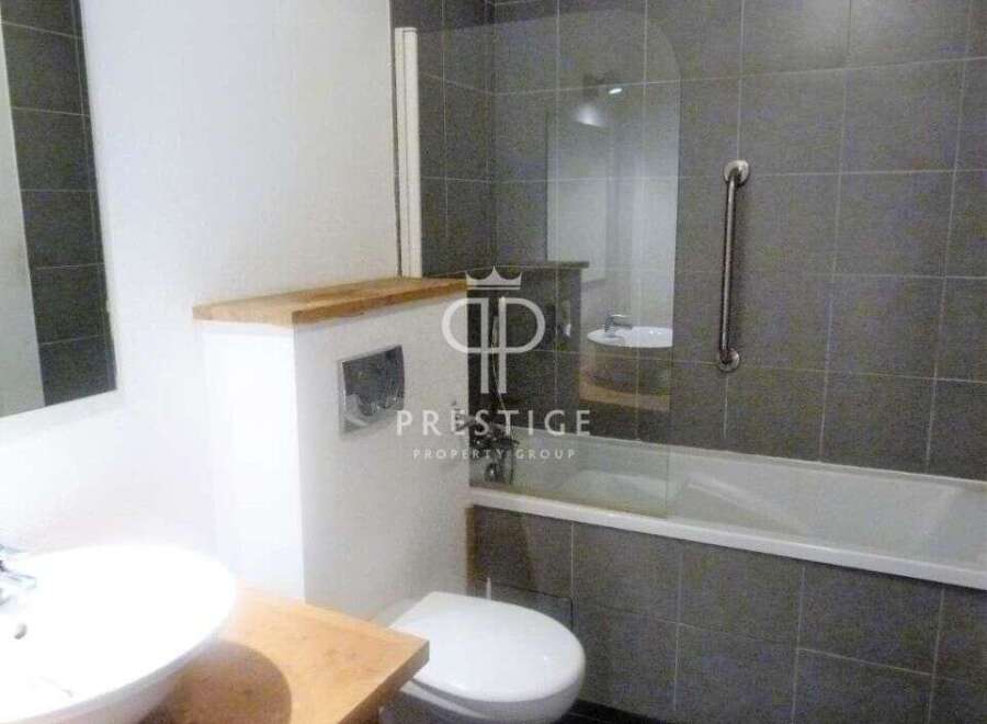 Modern bathroom with sleek design.