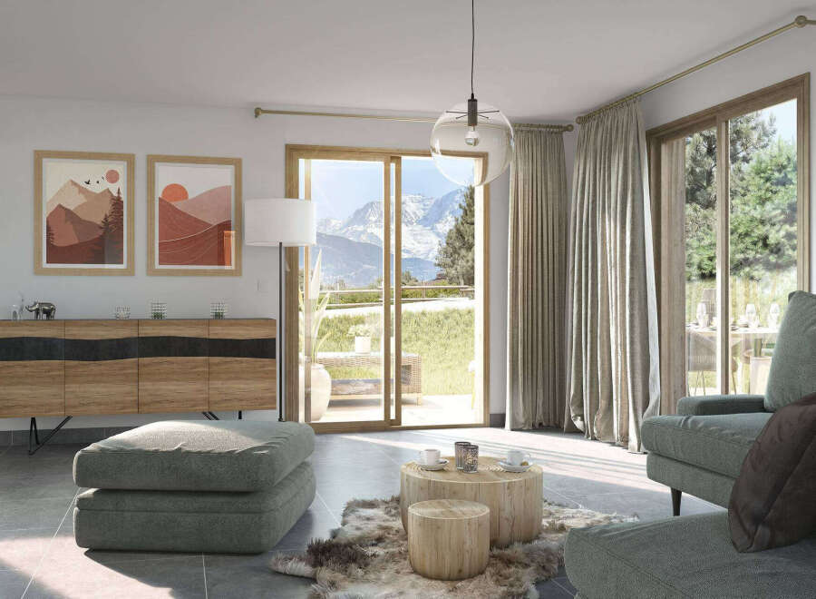 Experience breathtaking mountain views from this stunning living space.