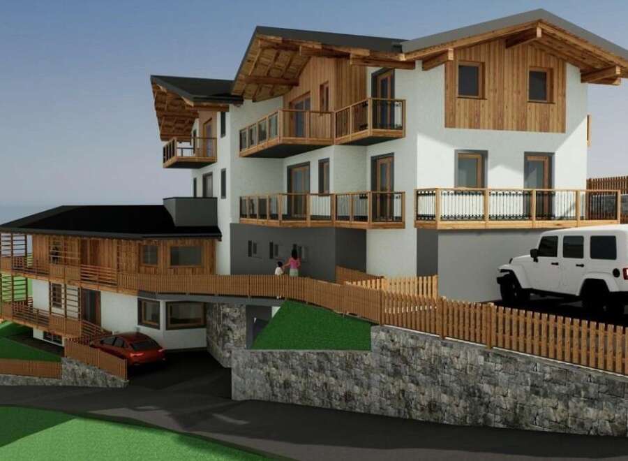 Discover your dream home! This stunning property boasts a modern design with a touch of rustic charm, featuring wooden accents and balconies.