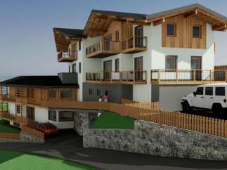 Discover your dream home! This stunning property boasts a modern design with a touch of rustic charm, featuring wooden accents and balconies.