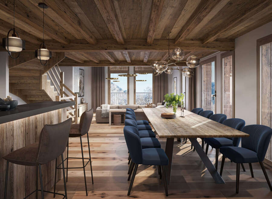 Experience luxury living in this stunning property featuring a rustic wooden ceiling and floors, creating a warm and inviting atmosphere.