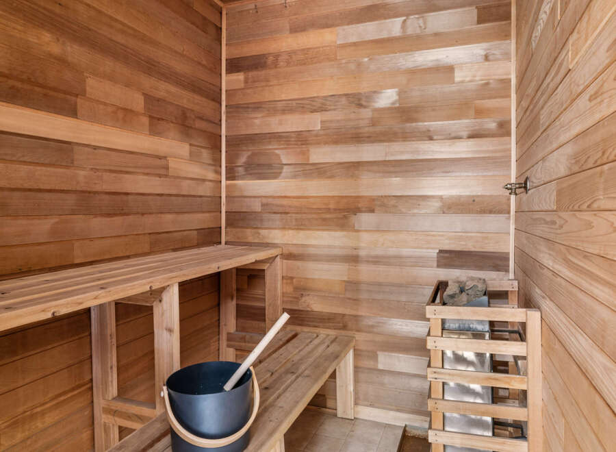 Step into your private oasis with this stunning sauna.