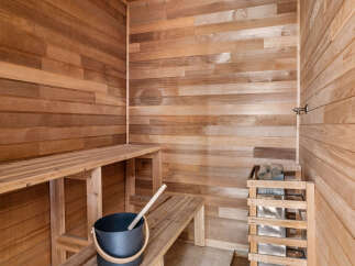 Step into your private oasis with this stunning sauna.