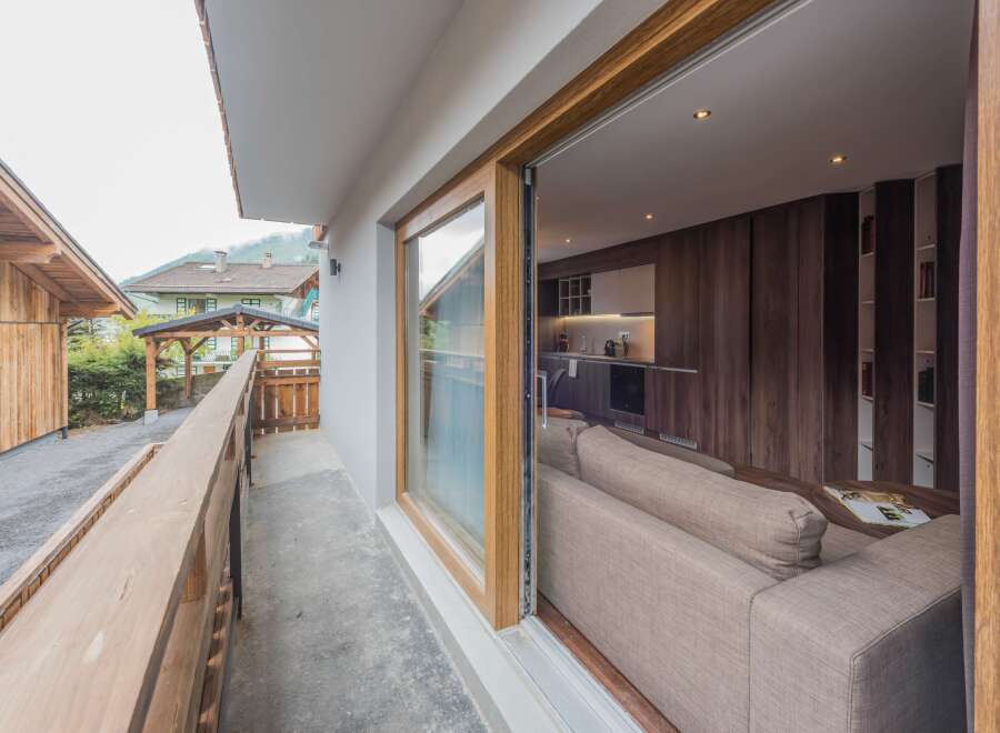 Enjoy stunning views from this modern apartment with a balcony.