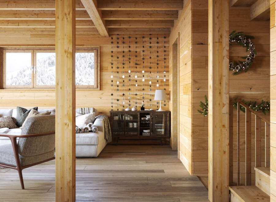 Experience the warmth of this stunning wooden cabin, perfect for a cozy retreat.