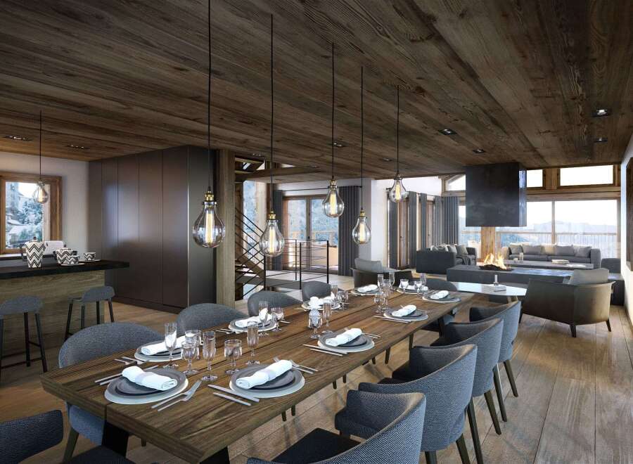 Experience luxury living in this stunning property, featuring a spacious dining area perfect for entertaining.