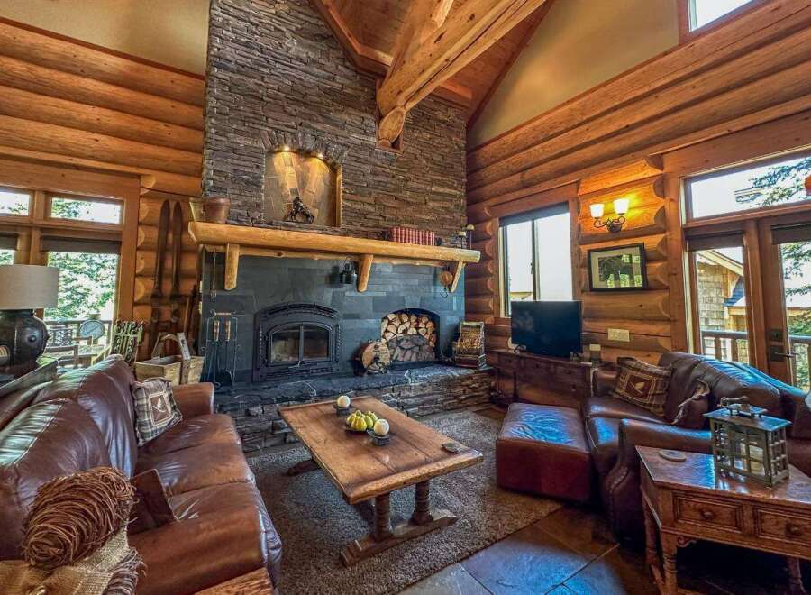 Experience rustic luxury in this stunning log cabin retreat.