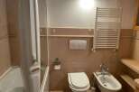 This bathroom features a modern design with a sleek shower enclosure and a comfortable toilet.