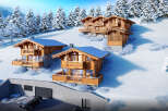 Experience the ultimate winter getaway in these stunning chalets nestled in a snowy landscape.
