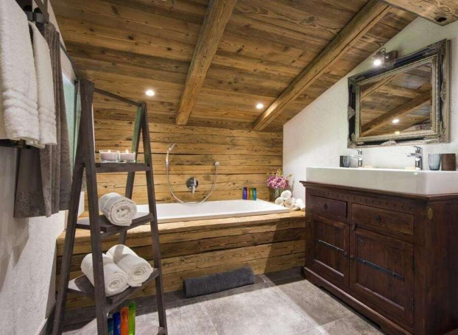Experience rustic charm in this cozy bathroom.