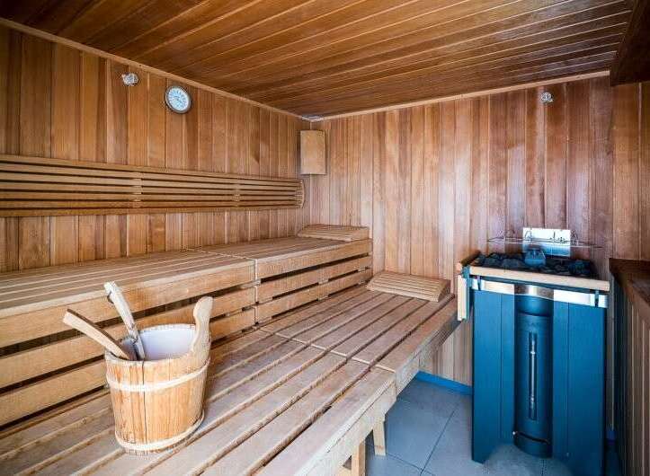 Step into relaxation in this beautiful sauna.