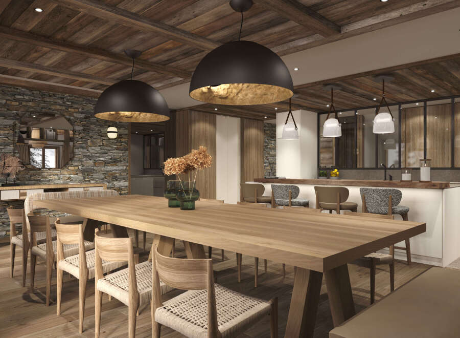 Experience rustic elegance in this stunning dining room.