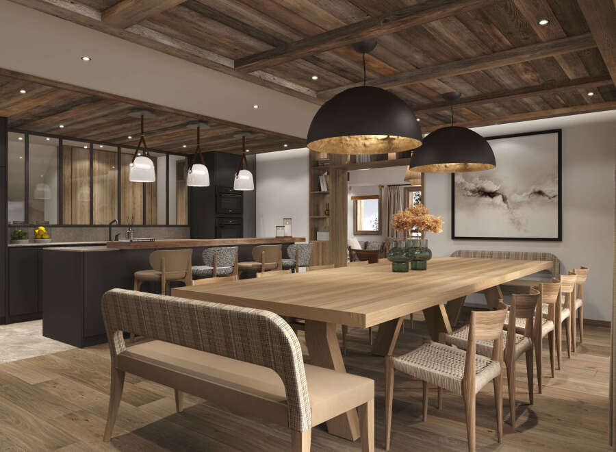 Experience the epitome of rustic elegance in this stunning dining space.