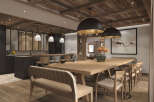 Experience the epitome of rustic elegance in this stunning dining space.
