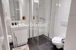 Discover a modern bathroom with a sleek shower enclosure.