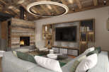 Experience luxury living in this stunning property featuring a cozy fireplace and a modern entertainment center.