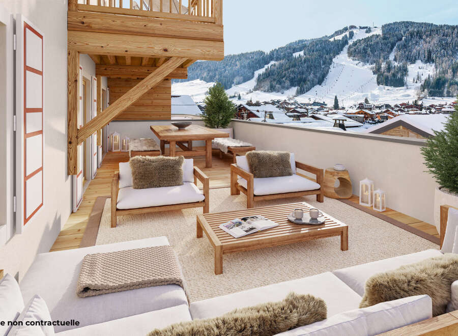 Terrace of a ski property in Morzine, France.